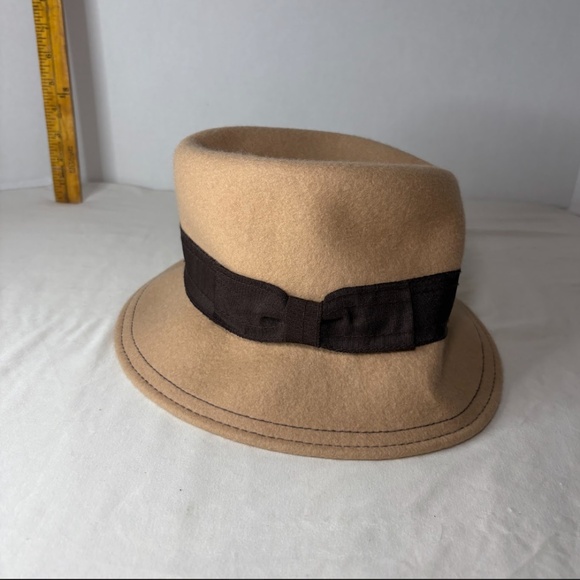 Vintage 100% Wool Doeskin Felt Hat Tan/Brown with Ribbon +Bow main image 8